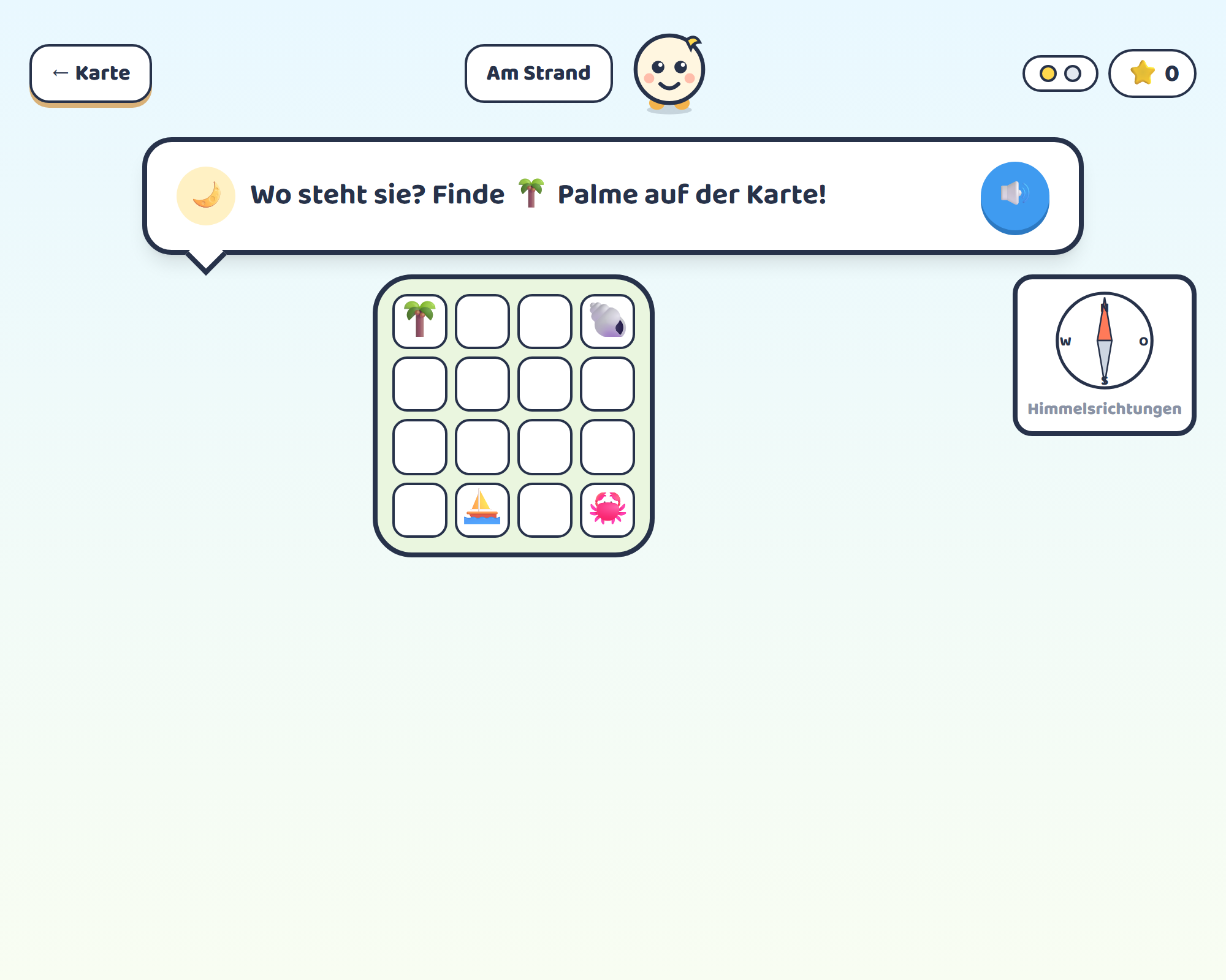 Meoluna-Lernwelt zum Thema Simple Present und Present Progressive – Karten-Welt